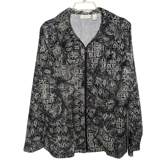 WEEKENDS BY CHICO'S long sleeve zippered front gray lightweight jacket sz 2 sz 1 - Picture 9 of 10